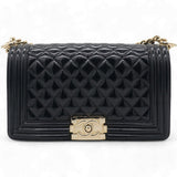 Patent Quilted Medium Boy Flap Black