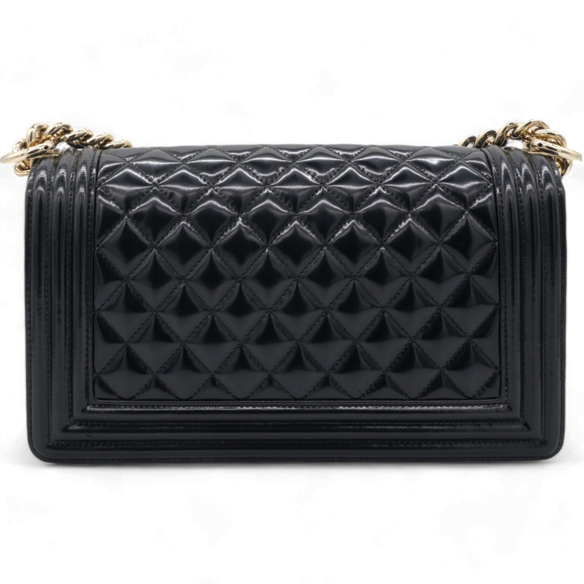 Patent Quilted Medium Boy Flap Black