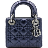 Metallic Lambskin Cannage Mini Lady Dior Dew Bleu