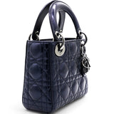 Metallic Lambskin Cannage Mini Lady Dior Dew Bleu