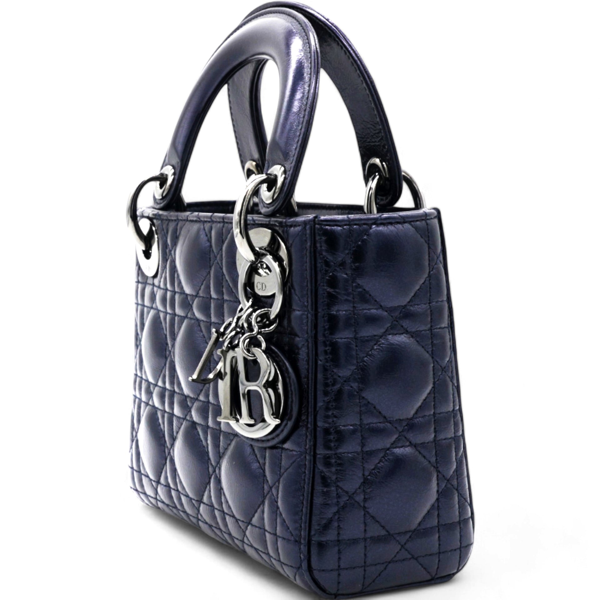 Metallic Lambskin Cannage Mini Lady Dior Dew Bleu