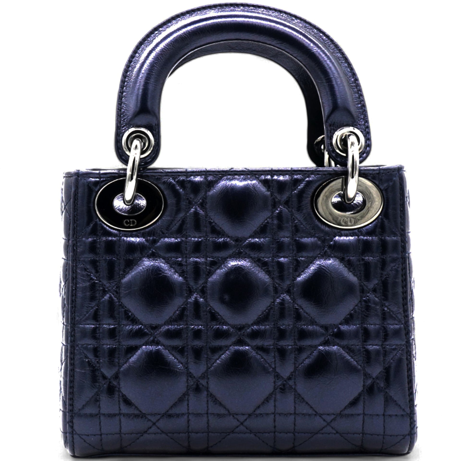 Metallic Lambskin Cannage Mini Lady Dior Dew Bleu