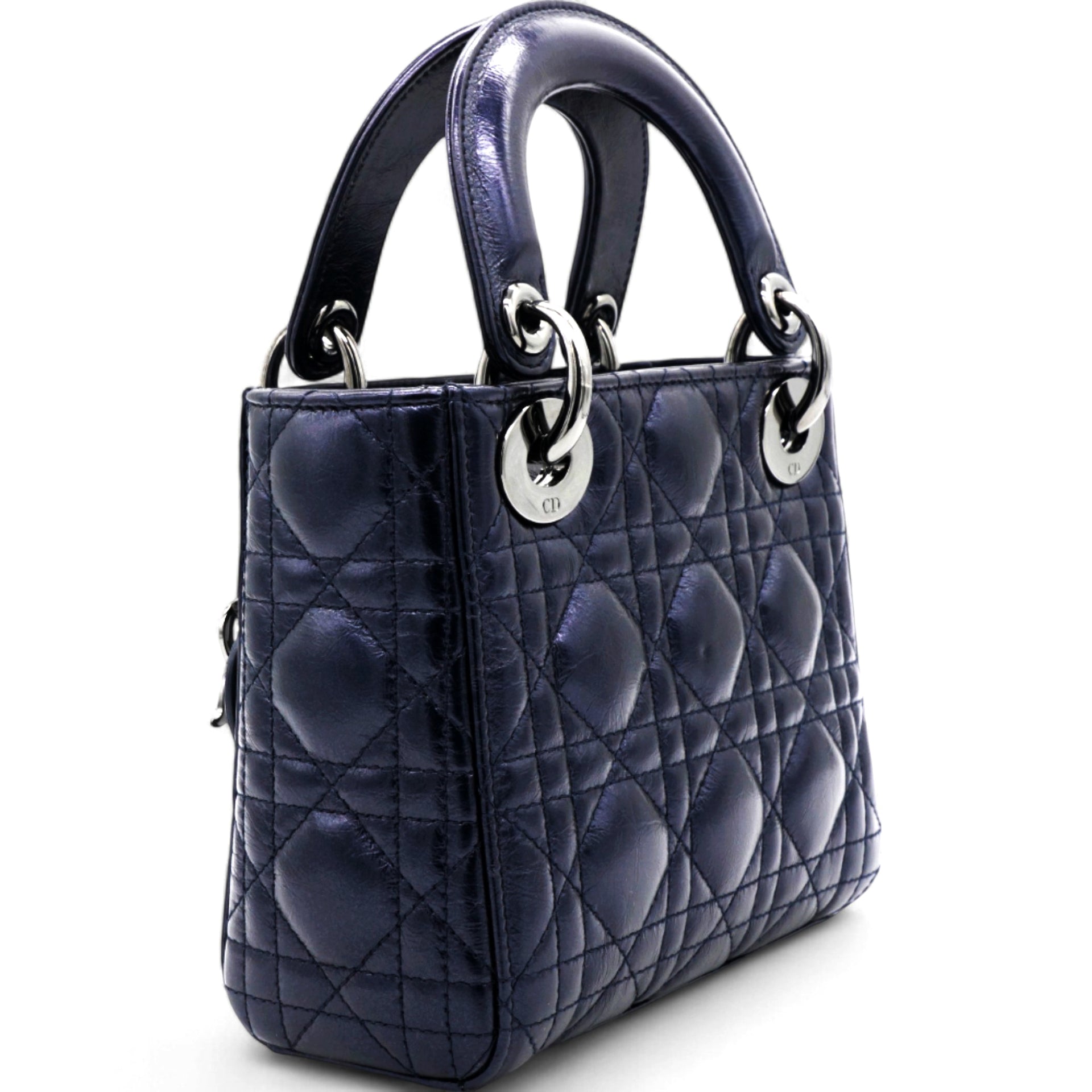 Metallic Lambskin Cannage Mini Lady Dior Dew Bleu