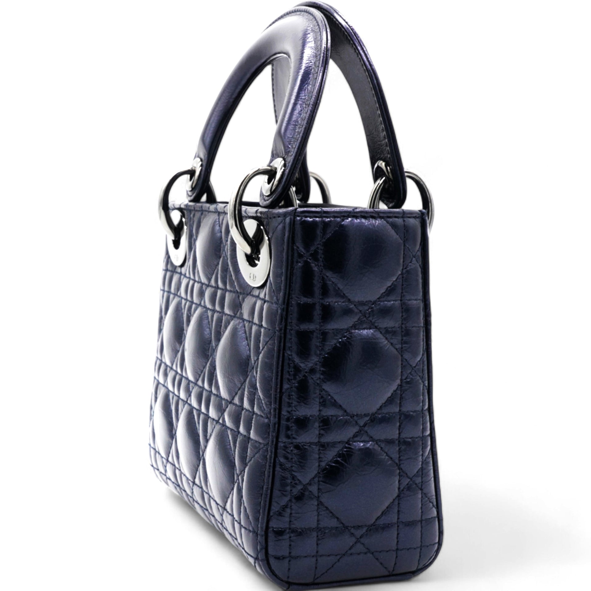 Metallic Lambskin Cannage Mini Lady Dior Dew Bleu