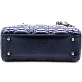 Metallic Lambskin Cannage Mini Lady Dior Dew Bleu