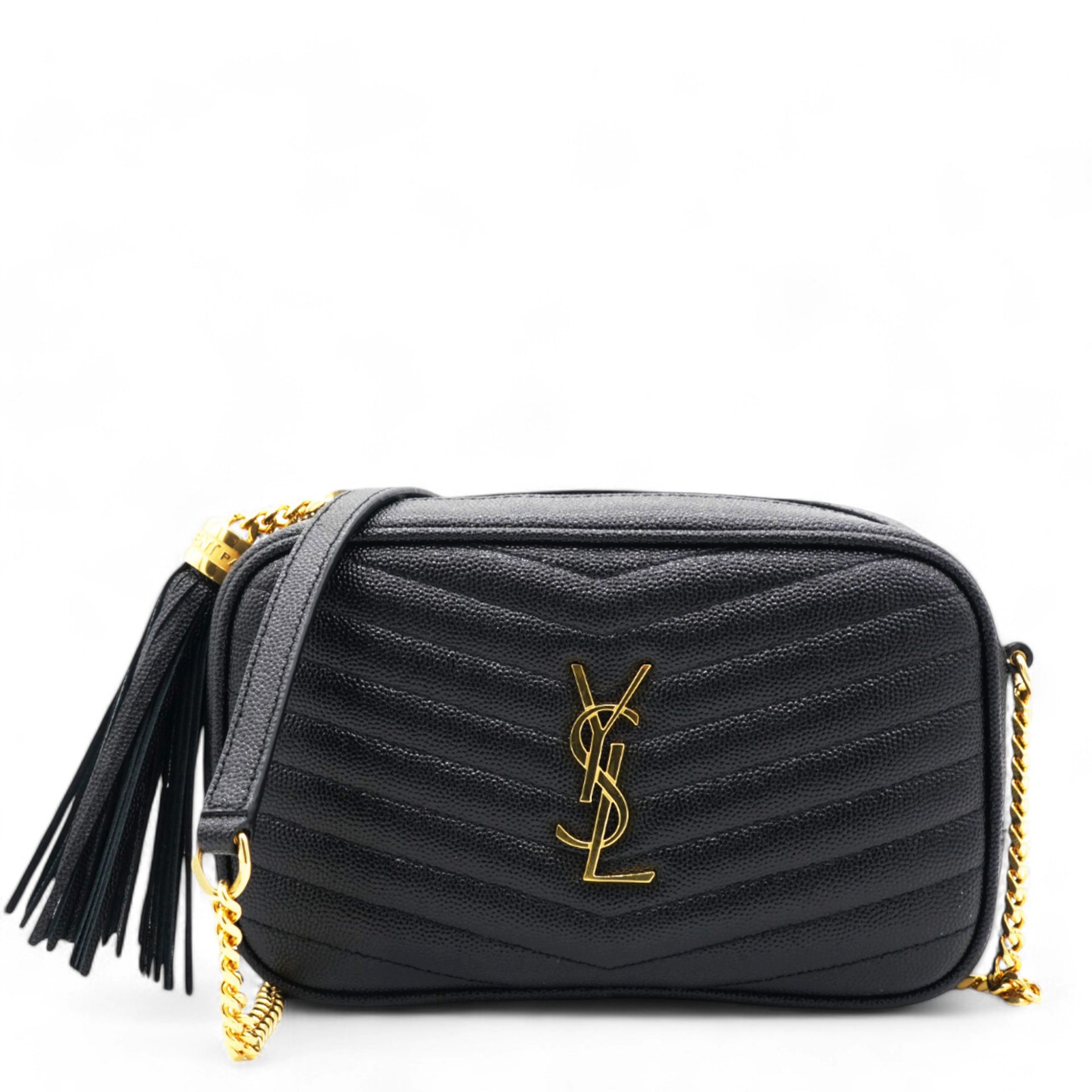 Saint Laurent Grain De Poudre Matelasse Monogram Mini Lou Camera Bag Dark Smog STYLISHTOP