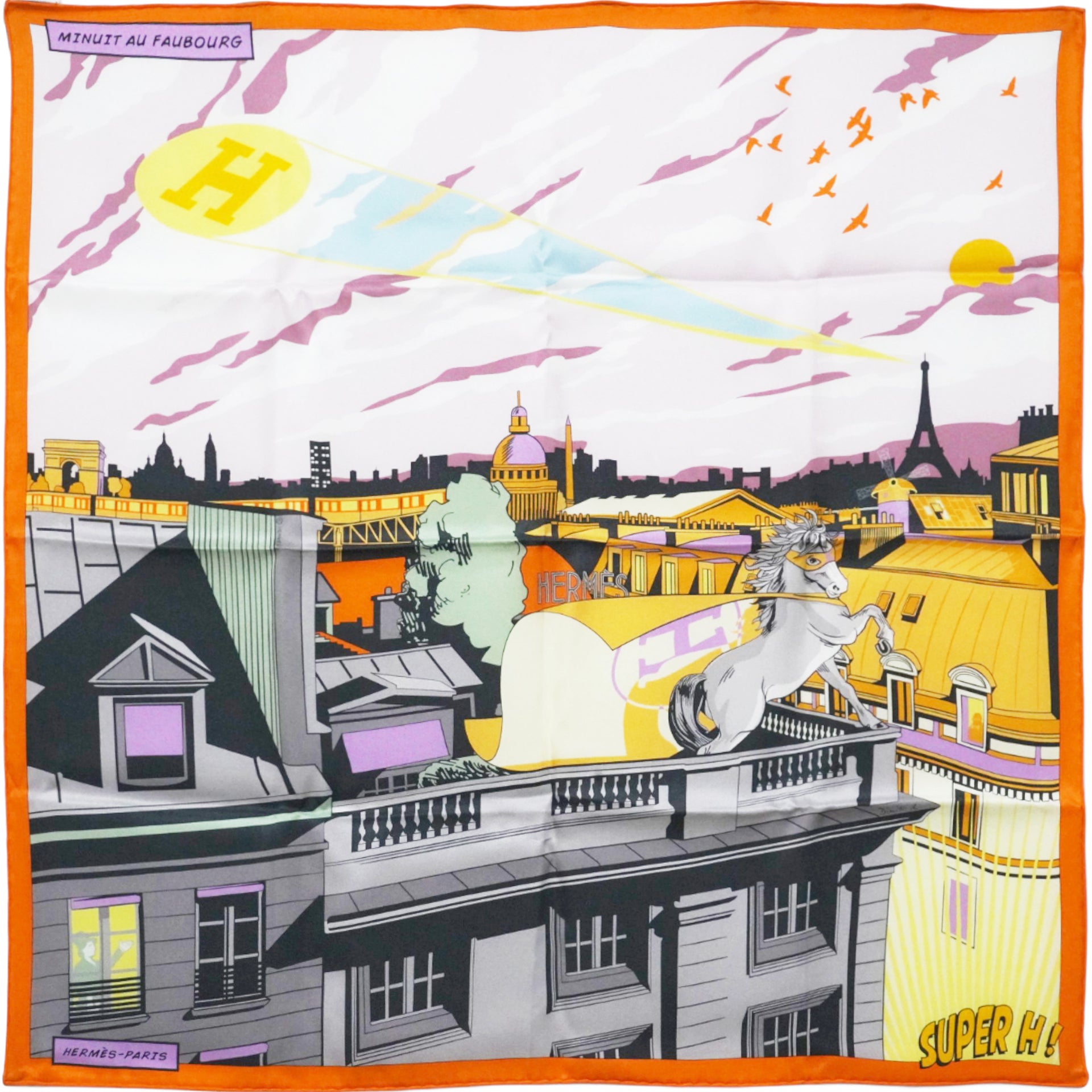 Silk Minuit Au Faubourg Scarf 70 Orange Gris Jaune