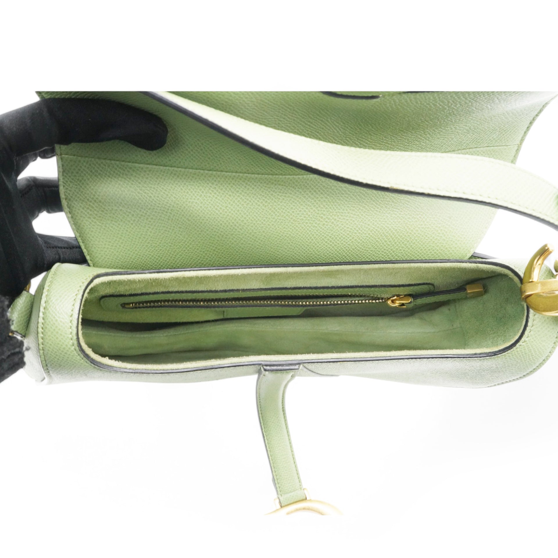 Grained Saddle Bag Green Medium