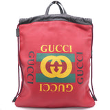 Red Leather Coco Capitan Logo Drawstring Backpack Bag