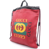 Red Leather Coco Capitan Logo Drawstring Backpack Bag