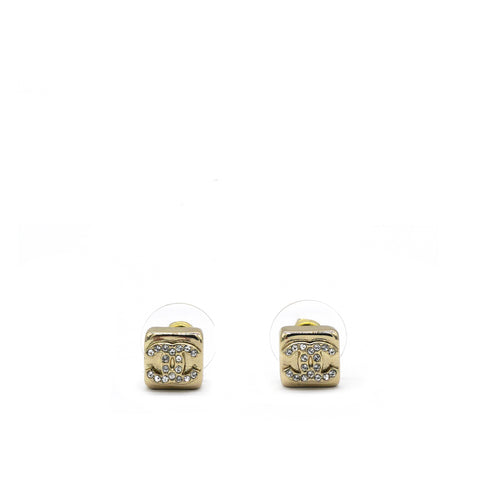 Square Rhinestone Gold CC Logo Earrings