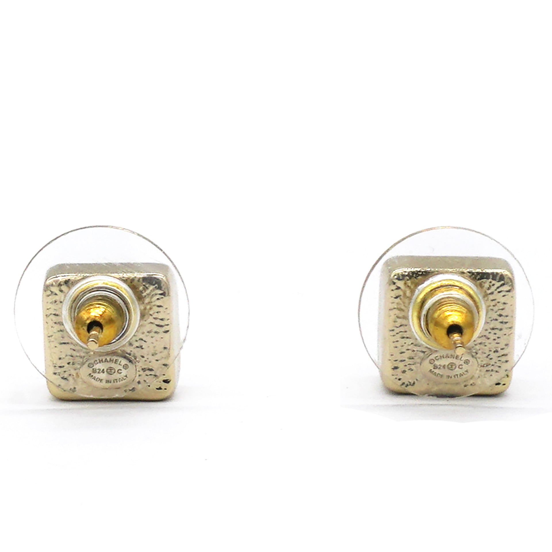 Square Rhinestone Gold CC Logo Earrings