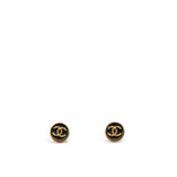 Black Enamel Gold CC Earrings