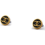 Black Enamel Gold CC Earrings