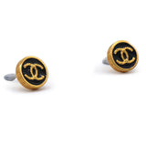 Black Enamel Gold CC Earrings