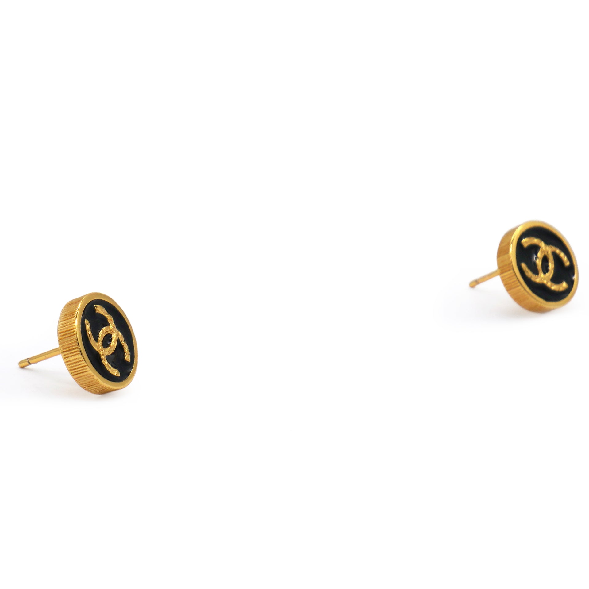 Black Enamel Gold CC Earrings