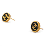 Black Enamel Gold CC Earrings