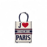 Canvas Embroidered I Love Paris Vertical Book Tote White Mini