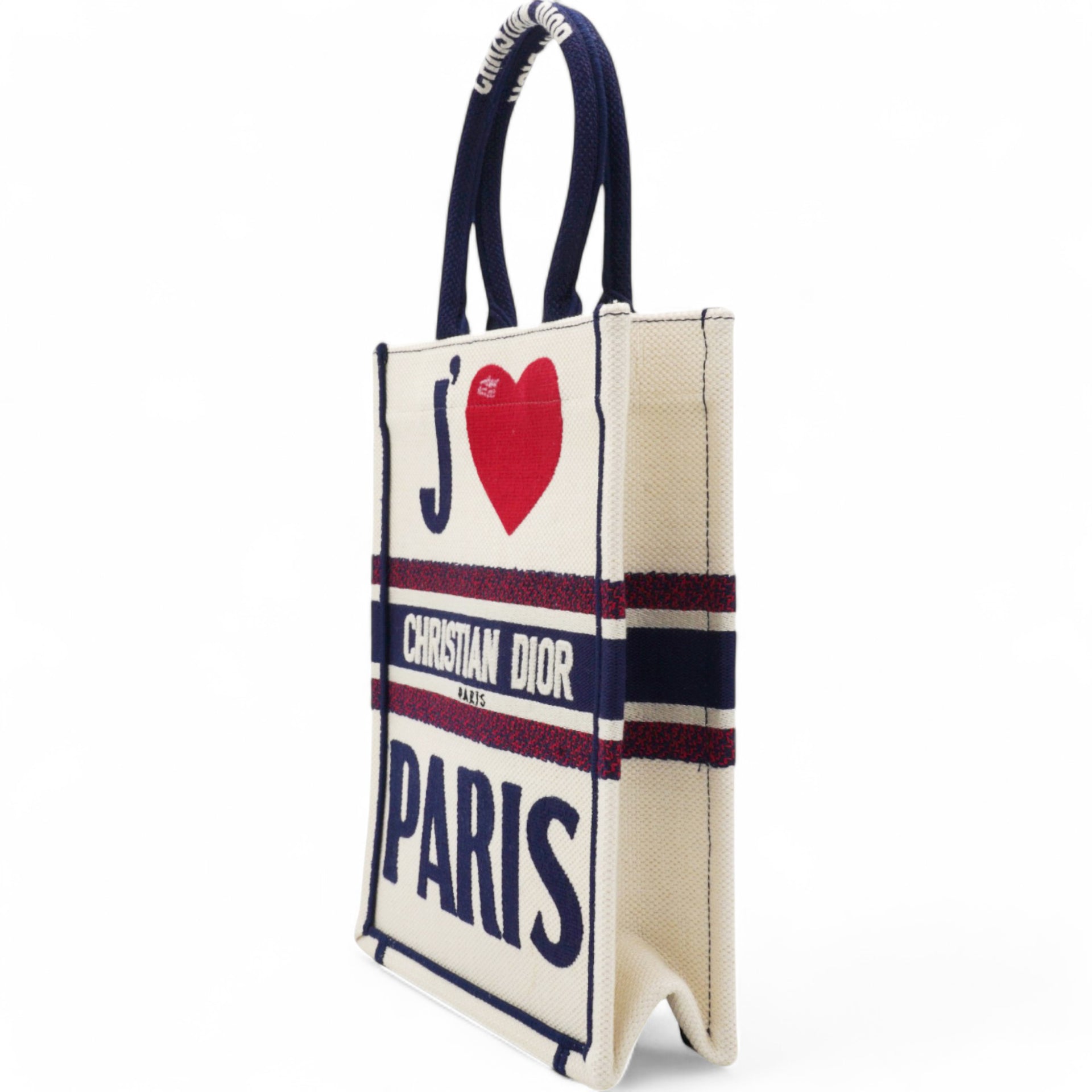 Canvas Embroidered I Love Paris Vertical Book Tote White Mini