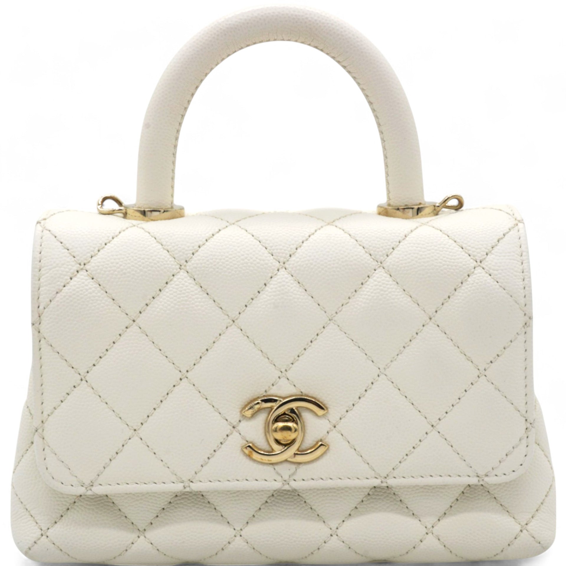 Caviar Quilted Mini Coco Handle Flap White