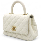 Caviar Quilted Mini Coco Handle Flap White