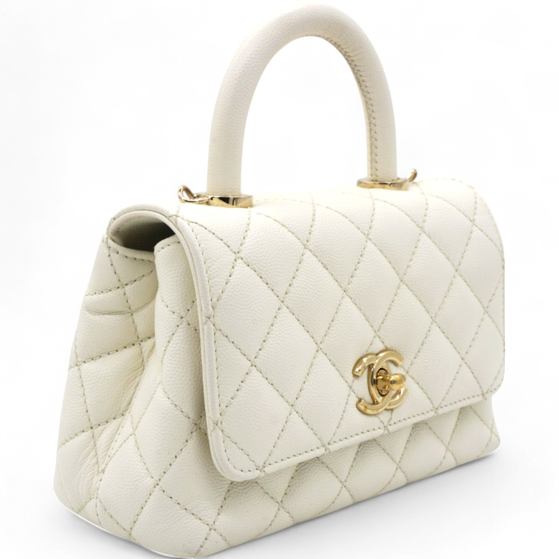 Caviar Quilted Mini Coco Handle Flap White