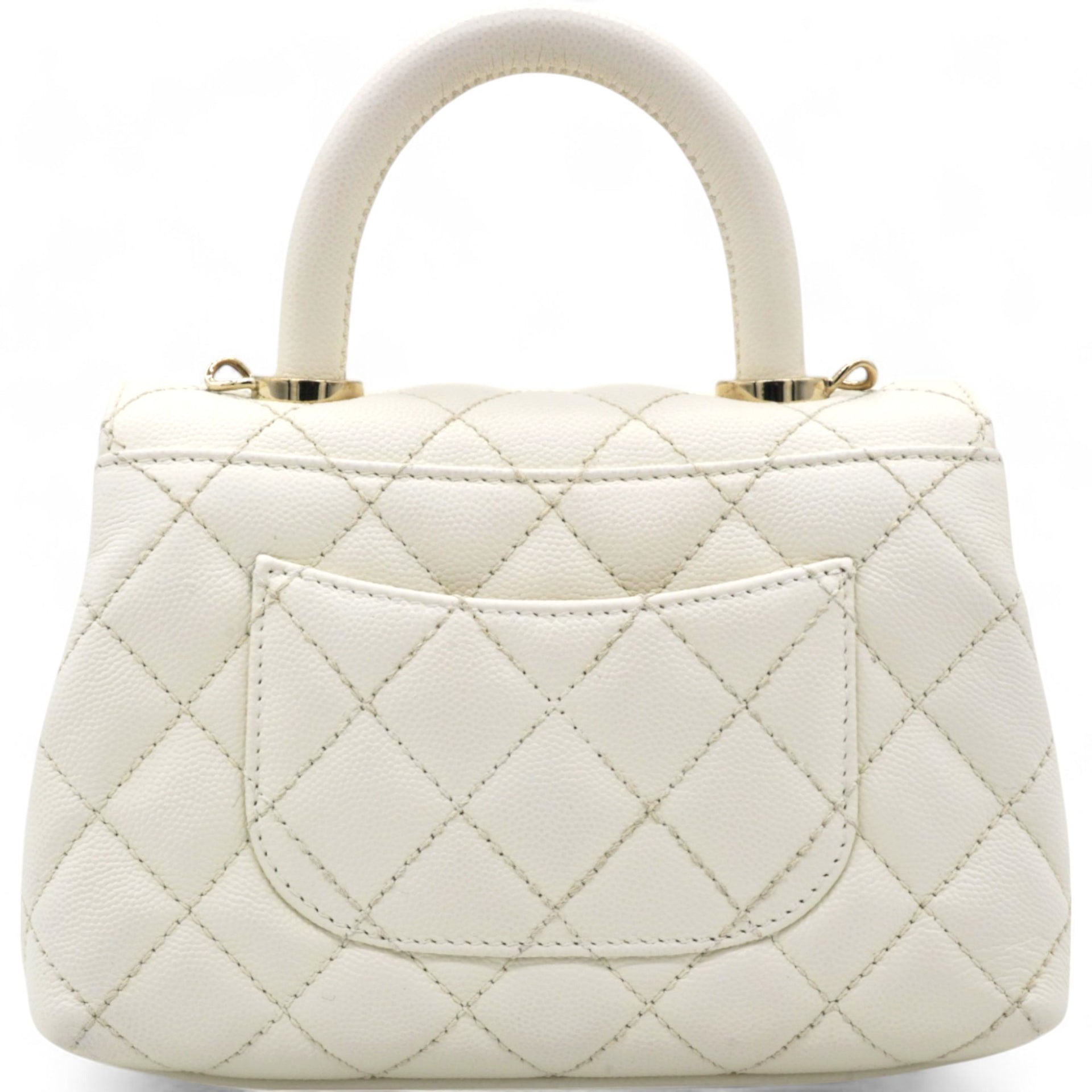 Caviar Quilted Mini Coco Handle Flap White