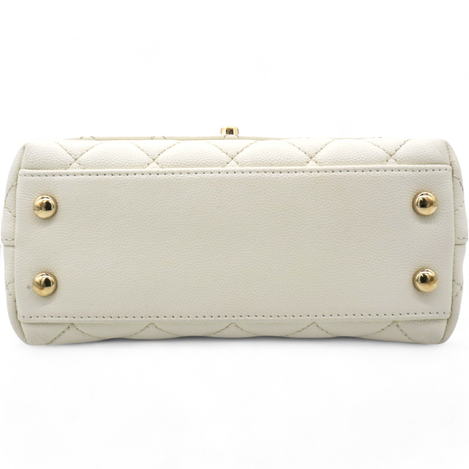 Caviar Quilted Mini Coco Handle Flap White