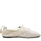 Derby White Soft Leather Logo Tab Lace Up Flat Shoes Size 38