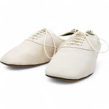 Derby White Soft Leather Logo Tab Lace Up Flat Shoes Size 38