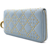 Lambskin Cannage Long Wallet Light Blue Gold Hardware