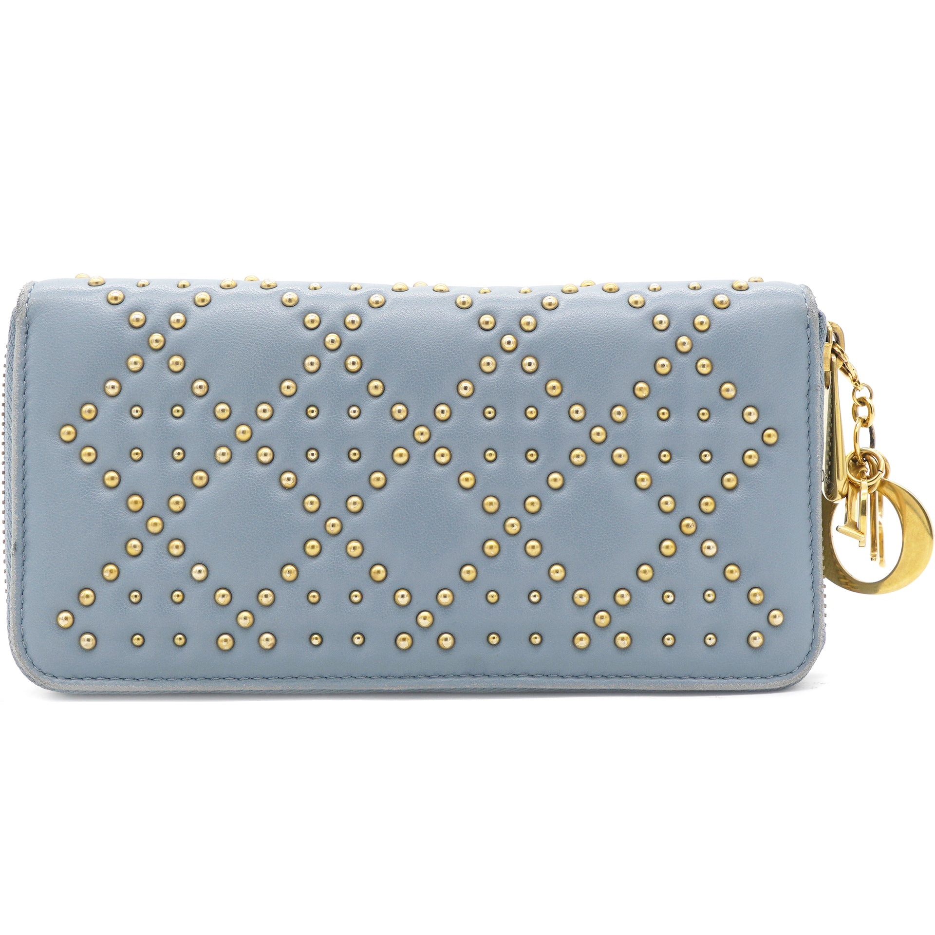 Lambskin Cannage Long Wallet Light Blue Gold Hardware