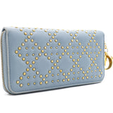 Lambskin Cannage Long Wallet Light Blue Gold Hardware