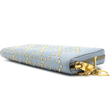 Lambskin Cannage Long Wallet Light Blue Gold Hardware