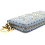 Lambskin Cannage Long Wallet Light Blue Gold Hardware