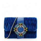 Blue Matelassé Velvet Jewel Clutch on chain