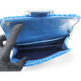 Blue Matelassé Velvet Jewel Clutch on chain