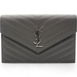 Grain De Poudre Matelasse Chevron Monogram Envelope Chain Wallet Dark Grey