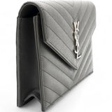 Grain De Poudre Matelasse Chevron Monogram Envelope Chain Wallet Dark Grey