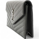 Grain De Poudre Matelasse Chevron Monogram Envelope Chain Wallet Dark Grey