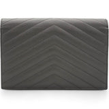 Grain De Poudre Matelasse Chevron Monogram Envelope Chain Wallet Dark Grey