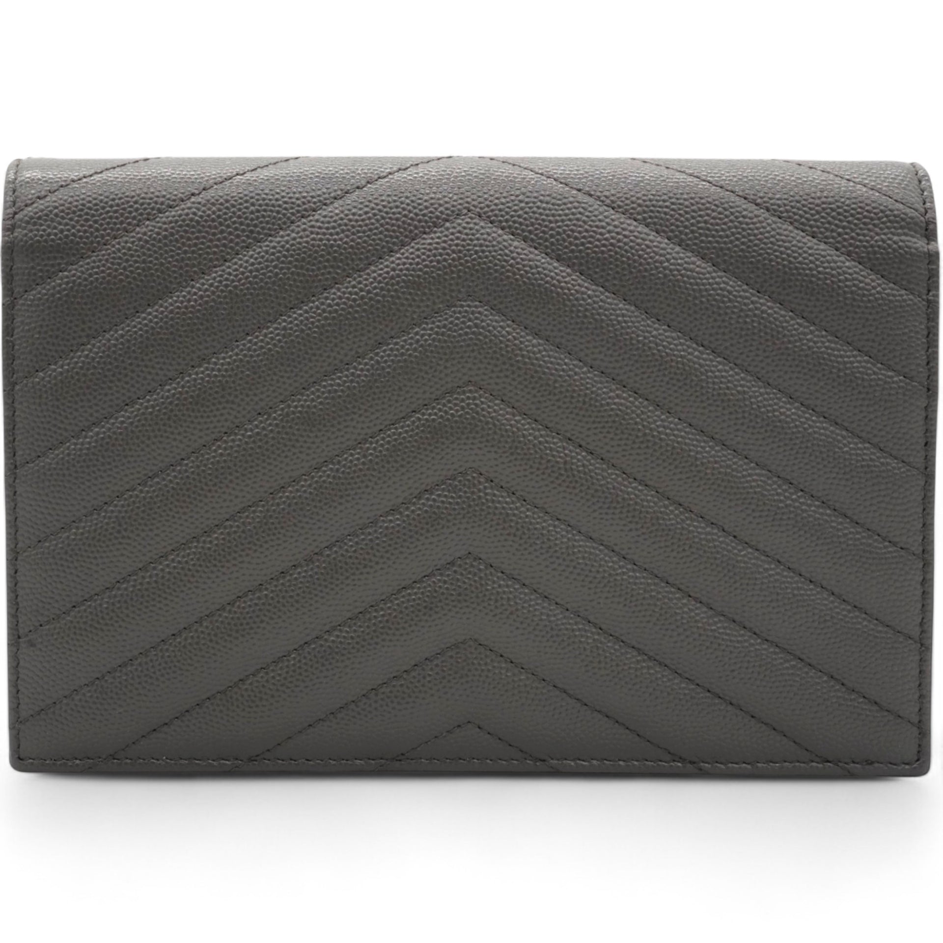 Grain De Poudre Matelasse Chevron Monogram Envelope Chain Wallet Dark Grey