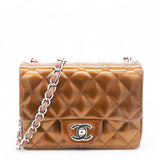 Striated Patent Quilted Mini Square Flap