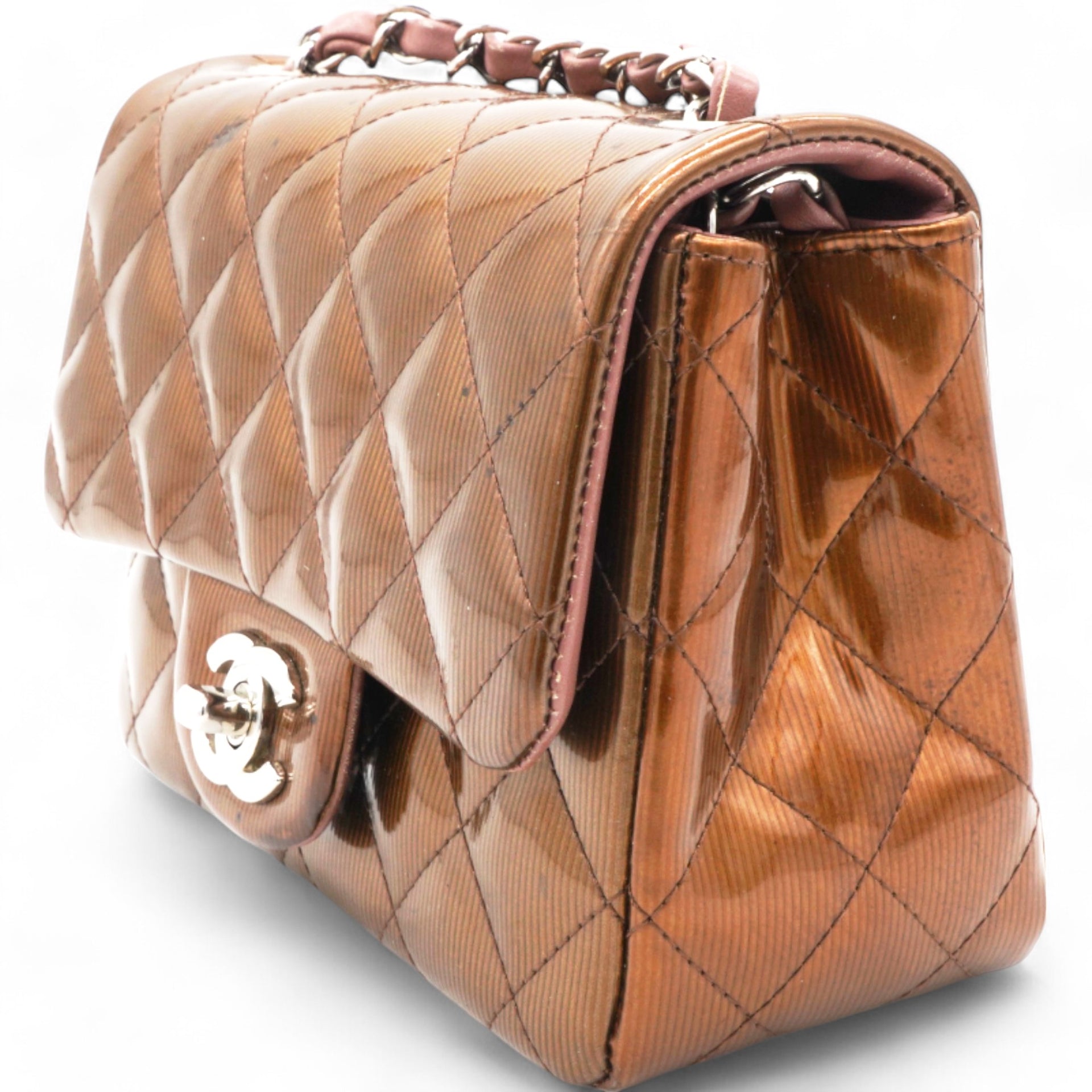 Striated Patent Quilted Mini Square Flap