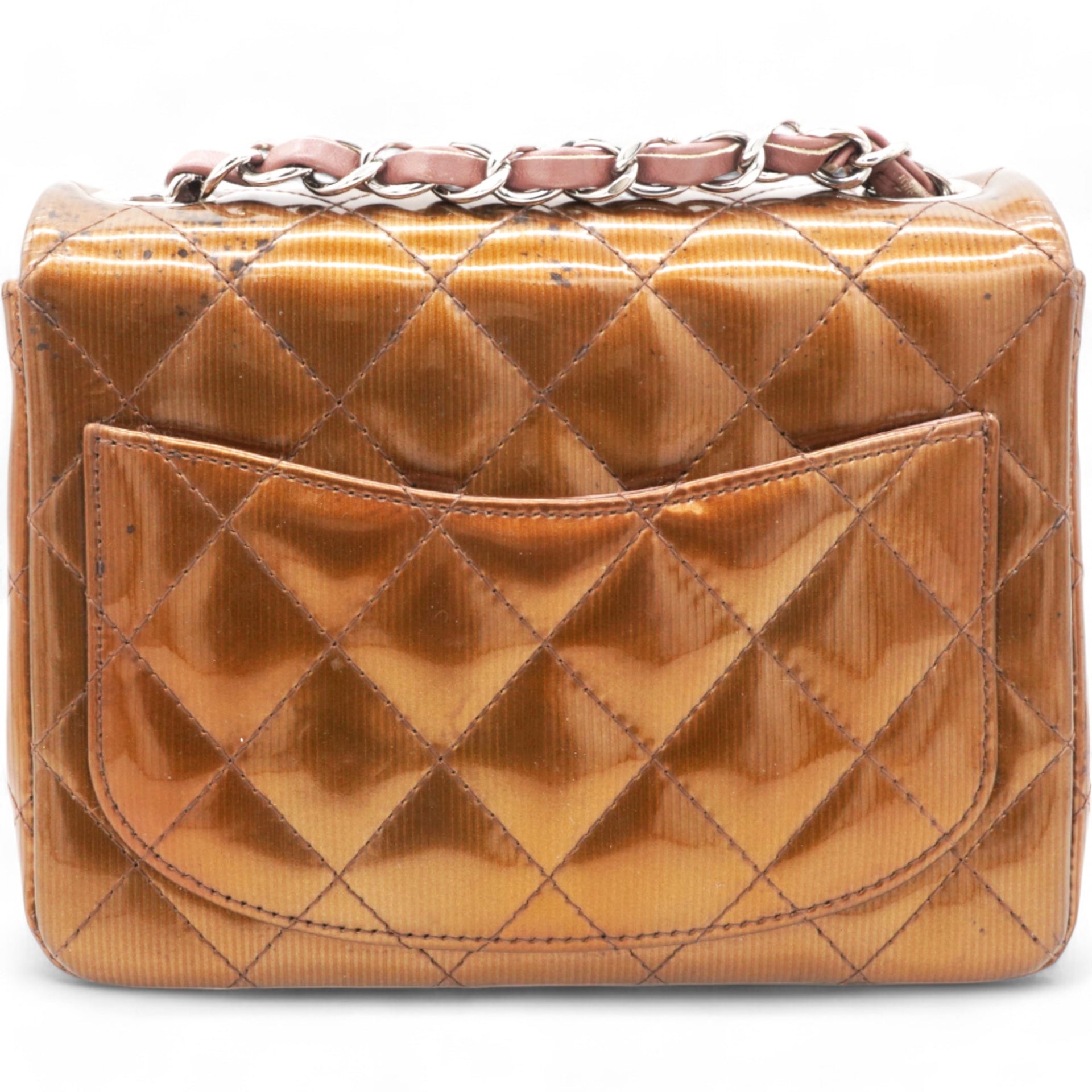 Striated Patent Quilted Mini Square Flap