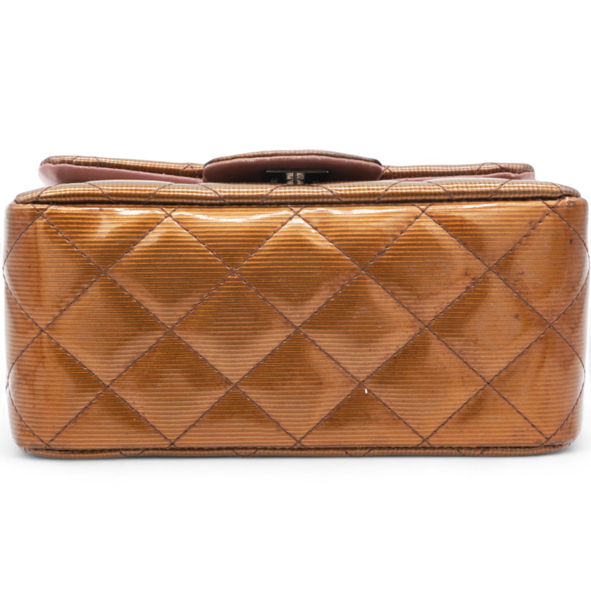 Striated Patent Quilted Mini Square Flap