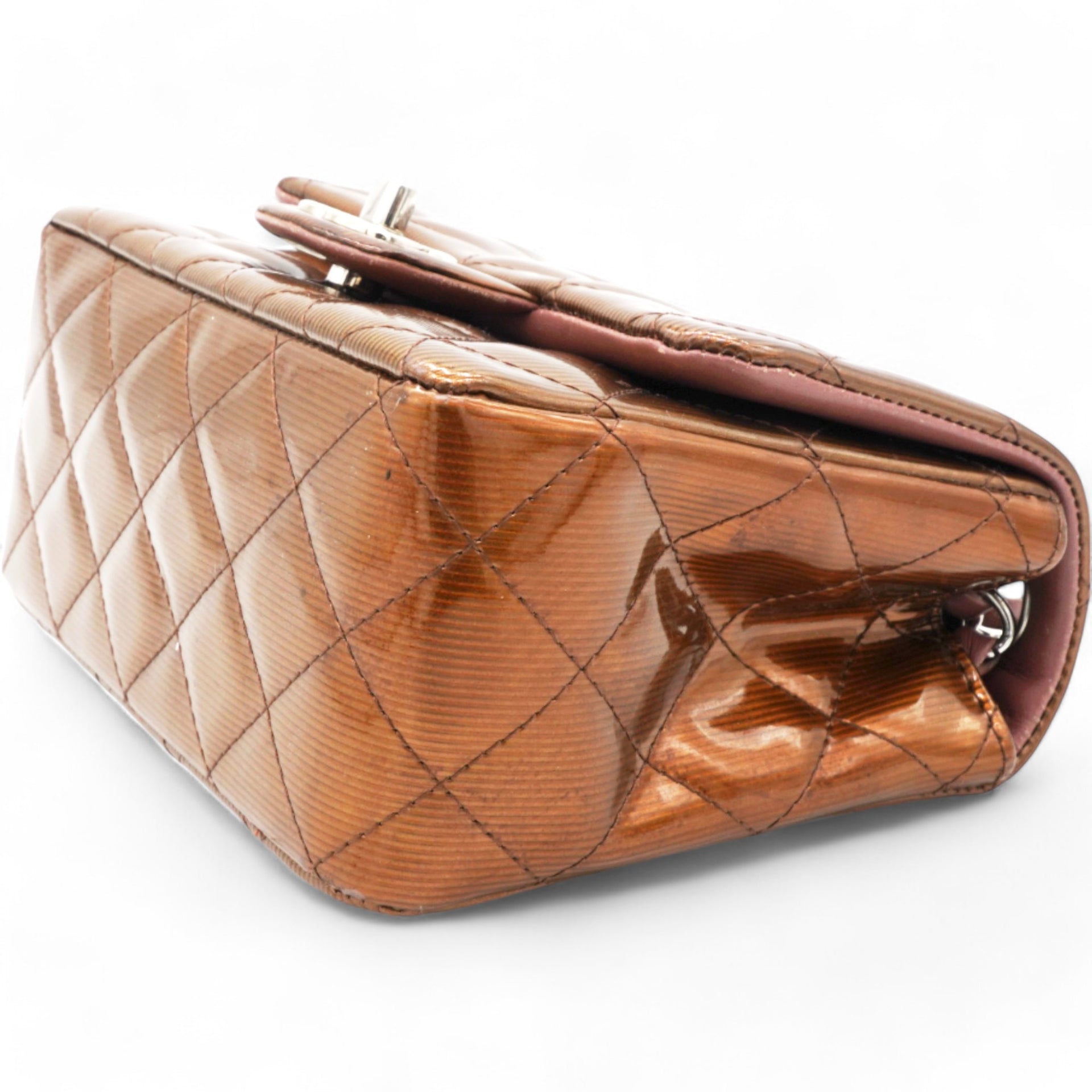 Striated Patent Quilted Mini Square Flap