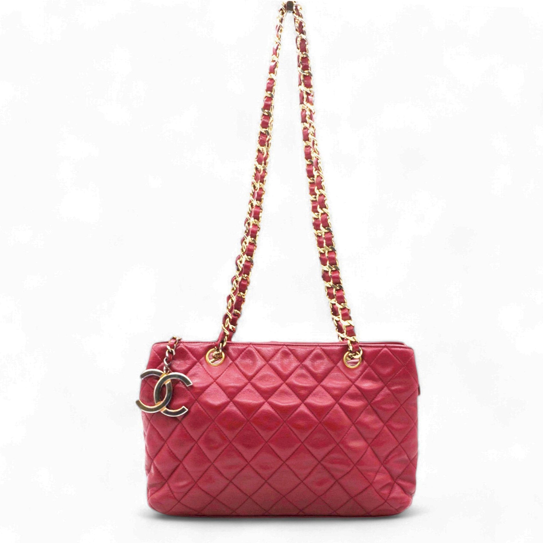 Matelasse Lambskin Chain Shoulder Bag Red Gold Metal