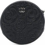 Caviar Camellia Embossed Round Clutch With Chain Black