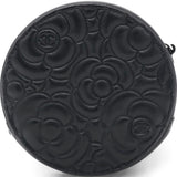 Caviar Camellia Embossed Round Clutch With Chain Black